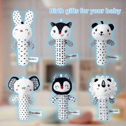 Siyah Beyaz Çift Renkli Bebek Çıngırak Oyuncağı - 0-6 Aylık Yenidoğanlar İçin Duyusal Eğitim, BB Sesi, Kavrama ve Zeka Oyunlarıyla Birden Fazla Hayvan Şekli - Mükemmel Doğum Günü/Cadılar Bayramı/Şükran Günü Hediyesi