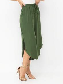 Plain Viscose Pantacurt Pants Simple Knot House - Army Green - View 4