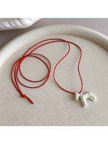 1pc Colorful Enamel Glazed 3D Mini Horse Pendant Necklace, Casual Knotted Sweatshirt Chain, Cute & Playful For Summer - Pendant Necklace - View 8