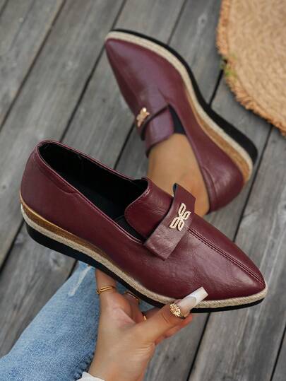 WRCVS Burgundy Women's Platform Wedge Heel Slingback Shoes, Lightweight Non-Slip Work Shoes, Fashion Party Shoes, Bohemian Style Backstrap Sandals, Pointed Toe Espadrille Wedge Heels