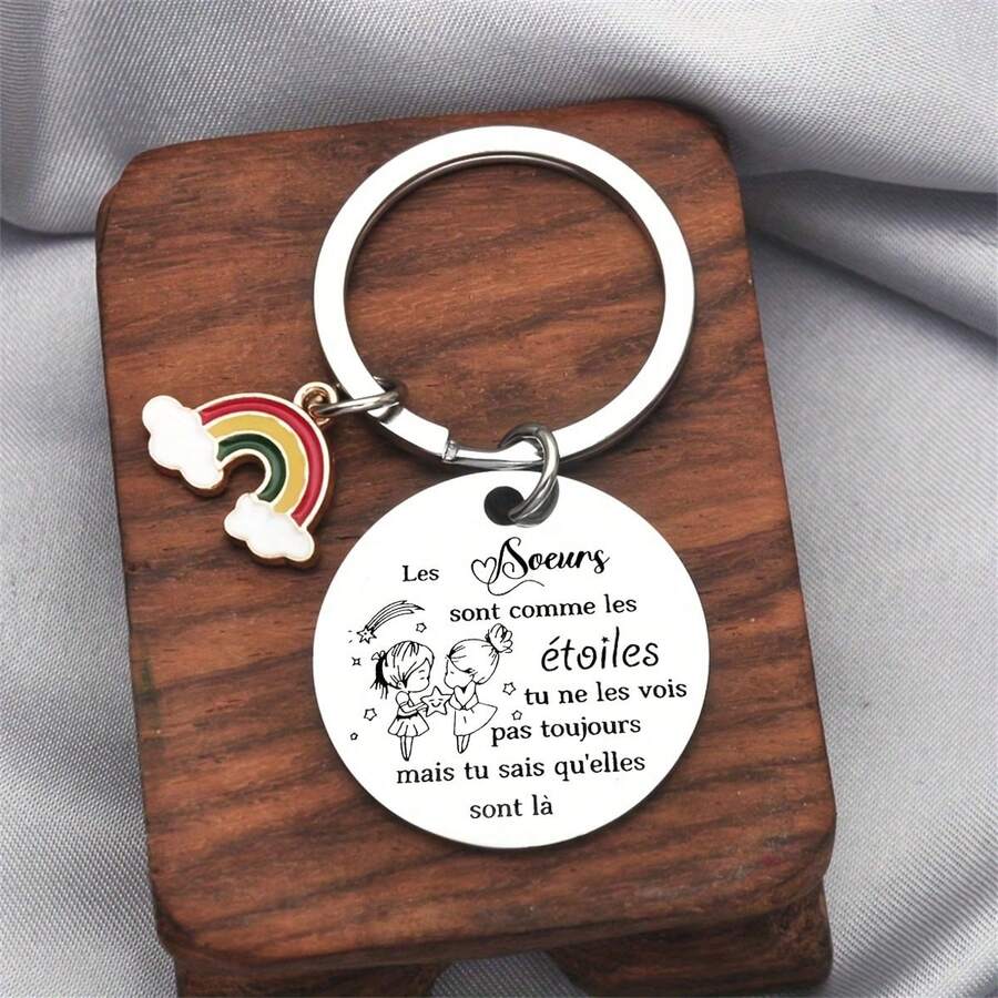 1pc French Best Friends Keychain Gift - Best Friend Birthday, Christmas, Valentine's Day, Graduation Memento, Sisterhood Rainbow Charm Sentimental Sister Gift From Older Sister Bag Accessories Lanyards With Id Holder Car Accessories Bag Charms Car Accessaries Teacher Gift Ideas