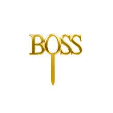 1pc/3pcs/6pcs Golden Acrylic Happy Birthday Big BOSS Cake Topper,For Birthday Party DIY Cake Dessert Decoration Supplies