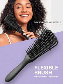 1pc Detangling Brush For Curly Or Straight Hair, Afro 3/4abc Texture, Hair Accessories - Black - View 10