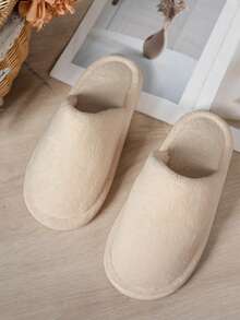 Women’s Plush Non-shedding Lightweight Soft Sole Stomping Feeling Warm Breathable Washable Seam-sewn Solid Color Pack-toe Slippers Home Slippers 2.5mm Thick Flat Sole House Slippers Simple Women’s Student Dormitory Home Bedroom Courtyard Office Replacement Shopping Going Out Outdoor Winter Autumn Warm White Upper Slippers - White - View 12