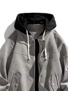 男士宽松连帽摩托车皮夹克，全新秋冬系列 - 灰色 - 查看 3