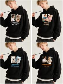 Customized Graphic & Text Printed Hoodie Sweatshirt For Men, Upload Your Photo/Friend/Loved One/Pet, Personalized Birthday/Valentine's Day/Father's Day/Party Anniversary/Birthday Gift, Upload Interesting Phrases, Fall/Winter