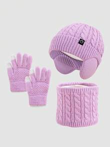 Set de 3 piezas para niños de invierno que incluye gorro, orejeras y bufanda, sombrero de punto para niños y niñas para uso en exteriores - Gorro + bufanda + guantes - Ver 16
