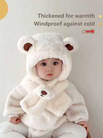 1 Piece Of Autumn And Winter Baby & Kids Hat With Scarf (2-In-1) - Cute And Adorable Style For Girls, Thickened And Warm For Boys, Infant Ear-Ing Hat With Fleece - Suitable For 1-6 Years Old