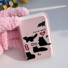 1 件可爱猫咪图案黑色/白色/银色/棕色/粉色 PU 皮革钱包卡夹磁性手机壳适用于 17/16/15/14/13/12/11，磁性钱包卡夹手机配件 - 棕色 - 查看 5