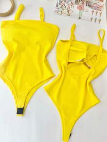 Women's Bodysuit With Braided Straps, Anarruga Fashion Blogger - amarelo escuro - View 1
