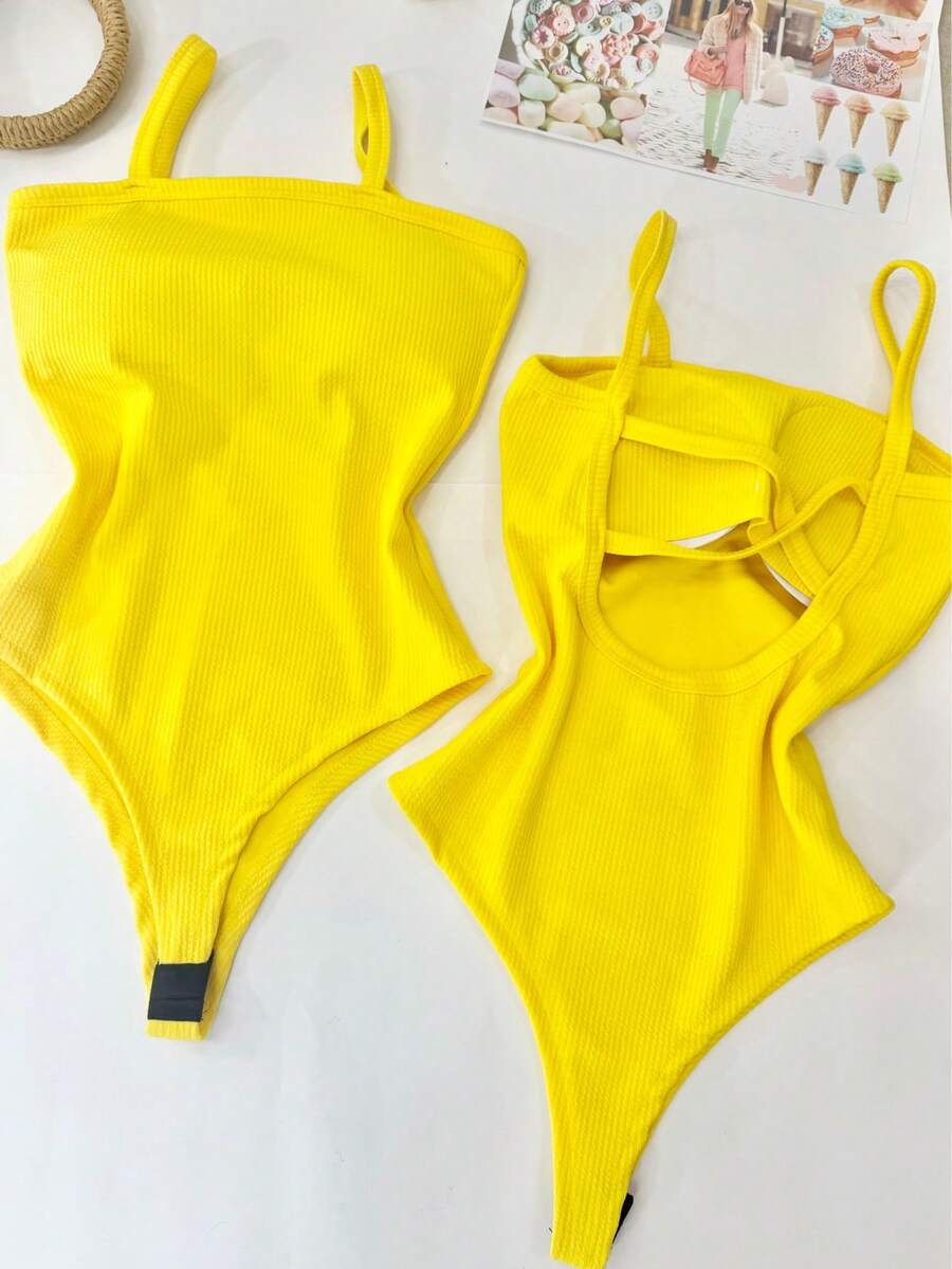 Women's Bodysuit With Braided Straps, Anarruga Fashion Blogger - amarelo escuro - View 1