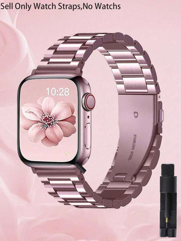 1 Pieza Banda de repuesto Compatible con , de acero inoxidable sólido y resistente al agua, para mujeres, color rosa, con herramienta de extracción de banda Garantía de calidad para Series 9, 8, 7, 6, 5, 4, 3, 2, 1 y SE Ultra, tamaños 49, 45, 44, 42, 41, 40, 38 mm