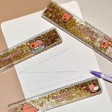 1pc Capybara Liquid Quicksand Folding Ruler, 20cm Student Exam Use Straight Ruler, Stationery, Non-Specified Color,School Supplies,Back To School,Rulers - Clear - View 7