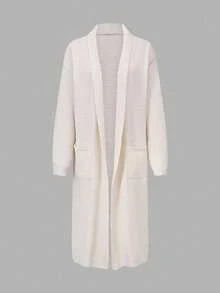 1 pieza Cárdigan de punto de unicolor para mujer con un bolsillo, manga larga, adecuado para citas por la noche, vacaciones, uso diario, fiestas de cumpleaños, viajes, té, aeropuerto, regreso a clases, otoño/invierno