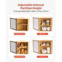 Panera de esquina para encimera de cocina, contenedor de pan de bambú de doble capa y gran capacidad, panera de madera rústica para pan casero, contenedor de almacenamiento con puerta acrílica ondulada, color natural - Esquina de madera natural de doble capa - Ver 3