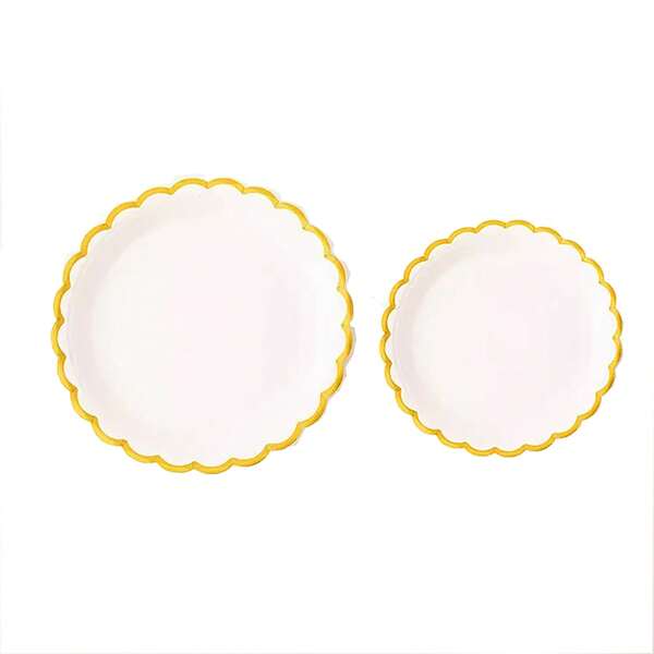 100/50 piezas Platos de papel con borde dorado, platos de papel marfil de 7 pulgadas/9 pulgadas con borde dorado, juego de platos de papel blanco, adecuado para cumpleaños, bodas, Navidad, Año Nuevo, despedida de soltera, suministros de fiesta, decoración