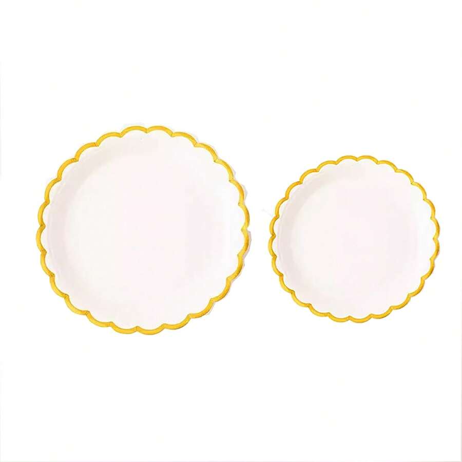 100/50 piezas Platos de papel con borde dorado, platos de papel marfil de 7 pulgadas/9 pulgadas con borde dorado, juego de platos de papel blanco, adecuado para cumpleaños, bodas, Navidad, Año Nuevo, despedida de soltera, suministros de fiesta, decoración