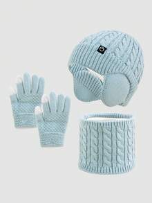 Set de 3 piezas para niños de invierno que incluye gorro, orejeras y bufanda, sombrero de punto para niños y niñas para uso en exteriores - Gorro + bufanda + guantes - Ver 15
