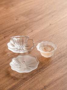 1 Bộ tách trà thủy tinh pha lê mờ chất lượng cao thiết thực tinh xảo hình cánh hoa và đĩa lót, Phụ kiện nghệ thuật trà, Đồ gia dụng - Nhiều màu - Xem 3