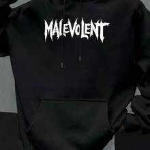 Slogan Graphic Retro Street Style Hooded Sweatshirt For Men - 100% Polyester Soft Breathable Warm Winter Hoodie With Gothic Letter Print (Evil Design), Hip Hop Sportswear, Front Pocket, Long Sleeve Casual Pullover, Suitable For Gym, Outdoor & Casual Gown - Red/Black Contrast Men's Style - Ideal For Fall And Winter Layout, Hoodie - Black - View 2