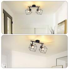 Glitzerlife Ceiling Spotlight Ceiling Lamp 2 Flames Black - E14 Ceiling Light 350° Swiveling Vintage Lamp Metal Ceiling Spots Bedroom Lamp For Living Room Hallway Kitchen - Without Bulb - 2 火焰 - 查看 9
