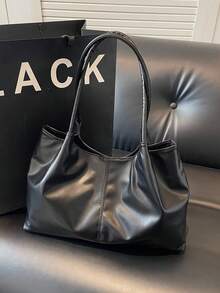 New Soft Leather Large Capacity Tote Bag For Classroom Commuting Handheld, Unique Design Single Shoulder Underarm Bag - Black - View 7