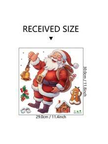 1pc New Christmas Cartoon Santa Claus & Gingerbread Man Glass Window Sticker Holiday Decor Wall Decal - Multicolor Classic - View 2