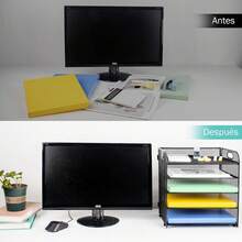 Bandeja de almacenamiento de papel de cinco capas con asa, organizador de archivos de malla para escritorio, clasificador de papel de oficina para útiles escolares - rosa - Ver 6