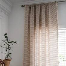 Boho Curtain 84 Inches Length, Beige Stripes Print Curtain With Handmade Tassels, Rod Pocket Window Treatment Vintage Rustic Bohemian Farmhouse Drape For Bedroom 1 Panel 59" W X 84" L - 米色條紋59寬x84公升1包 - 查看 5