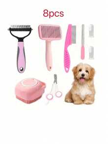 Set Of 8 Dog Grooming Tools, Pet Self-Cleaning Kit, With Pet Nail Clippers And File, Flea Comb, Pet Shampoo Bath Brush, Pet Shedding Brush, Pet Hair Removal Comb, Silicone Toothbrush - Multicolor - View 6