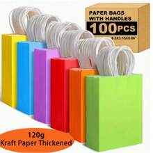 20/100pcs Gift Bags With Handles, Thick Kraft Party Favor Bags For Birthday, Wedding, Party Supplies, Halloween Gift Bags, Gift Bags Bulk, Christmas Stuff Cheap(10 Colors Or Black)