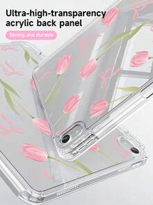 粉色蝴蝶结郁金香双面亚克力水晶保护壳，兼容 iPad 10 代、iPad 10.2/iPad mini 6/iPad mini 7/9.7、Galaxy Tab A9 Plus、3+Y 折叠平板电脑，防弯折，硅胶加固边角，自动唤醒/睡眠，内置笔槽，多角度支架 - 完美日常保护，理想的节日礼物 - 彩色 - 查看 6