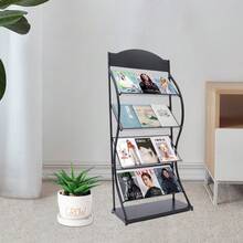 4-Tier Floor Magazine Rack Black - Curved Newspaper Display Stand With Sign Holder - 65cm Arc Design Storage For Publications - Freestanding Literature Organizer With Advertising Panel - Iron Construction Periodical Rack For Reception Areas - Black - View 11