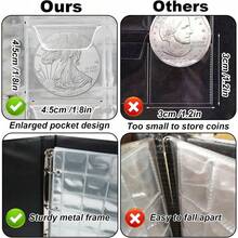 420-Piece Large Capacity Coin Collection Album, Built-In 3 Metal Mechanical Ring Binders, Commemorative Coin Storage Book Coin Album Storage For Collectors, Coin Collection Album Transparent, 26*20*5cm - 黑色 - 查看 7