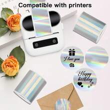 50*50mm Round Holographic Thermal Label Stickers, Shiny Self-Adhesive Label Paper, Printable/Name/Price Tags/DIY Custom Logo, Compatible With P50/M110 M221 Label Printers