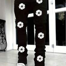 Women's Denim Jeans Fall Winter Casual Commuter Flower Print Baggy Pants Trousers Ladies Fall Fashion Casual Women Jean Pants  Halloween    All    Regular Fit    Pocket  Zipper - màu đen - Xem 4