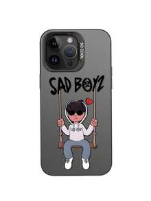 A minimalist design"Sad Boy Phone Case Art"High end elegant, yellow resistant, durable, scratch resistant and drop resistant for  (gifts for school season, Halloween, Easter, National Day, - Negro transparente - Ver 5