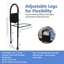 Bed Rails For Elderly Adults Bed Cane- Bed Assist Rail Medical Bed Support Bar Mobility Assistant With Free Storage Bag And Fixing Strap, Bedside Fall Prevention Rail For Seniors,Medical Bed Safety Rail, Bed Assist For Pregnant Women - All Black Bedside Rails - View 9