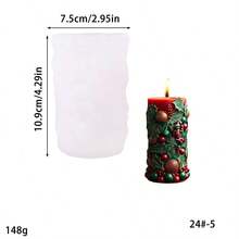 1 pieza Molde de vela de silicona de la serie navideña, molde de vela cilíndrica navideña DIY, regalo de difusor de fragancias - Blanco - Ver 8