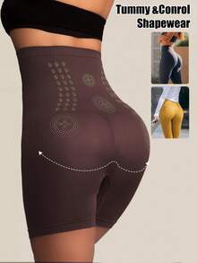 1件装高腰收腹塑身内裤束腰提臀短裤瘦身裤女士平腹提臀提臀内裤塑形裤 - 棕色 - 查看 2
