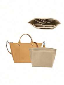 2025 Purse Insert For Tote Insert Multi Pocket Felt Hand Zipper Inter Bag Gifts For Women Travel Accessories Bag Organizer,Portable 1pc Inner Bag - Liner Storage And Sorting Divider - Perfect For Shoulder Bag Organization - Easy To Clean, Versatile Accessories - Beige - View 2