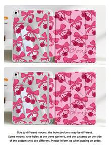 Rose Bow Cherry Dual-Sided Acrylic Crystal Protective Case, Compatible With IPad 10th Gen, IPad 10.2/IPad Mini 6/IPad Mini 7/9.7", Galaxy Tab A8 8.7", 3+Y Foldable Anti-Bend Design, Compatible With Kindle Paperwhite 12th Gen (2024), Silicone Reinforced Corners, Auto Wake/Sleep Function, Great Gift For Holidays