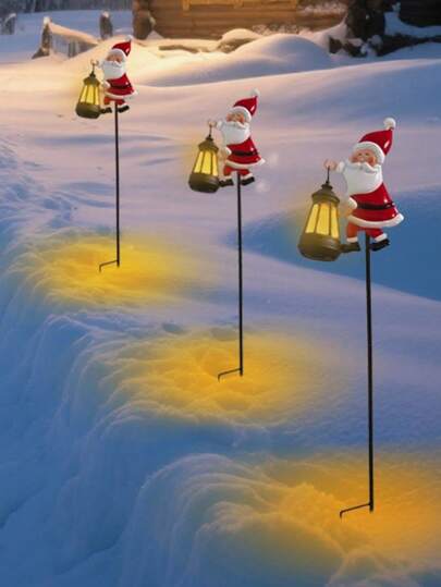 1PC Outdoor Solar-Powered Santa Hanging Lamp - LED Illuminated Santa Decoration For Christmas Yard & Patio Decor | Auto-On/Off, Weather-Resistant