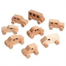 8pcs Children's Wooden Inertial Sliding DIY Handmade Wooden Graffiti Small Cars, Children's Colorful Painting Filling Color Model Toys 3D Coloring Building Blocks, Toy Ornaments For Babies To Practice Grasping Car Models - Wood Color - View 8