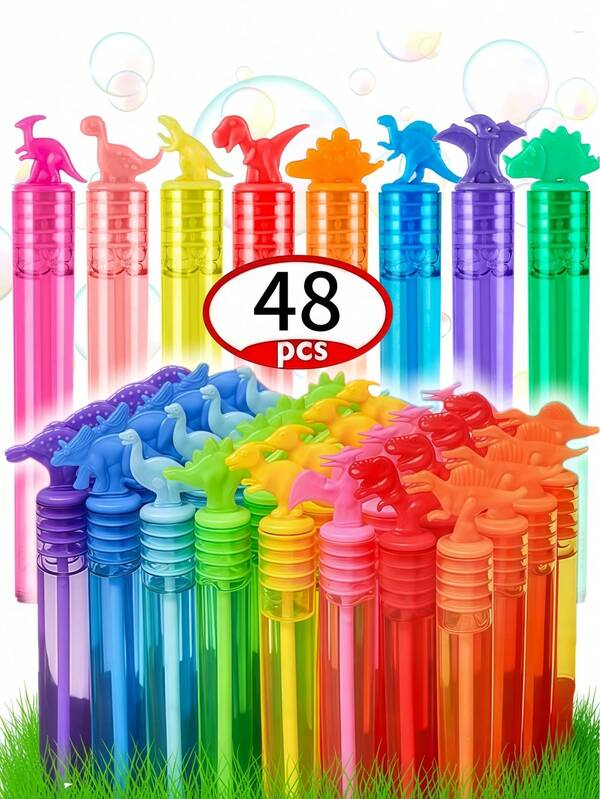 24/48pcs Dinosaur Bubble Wands, Suitable For Dinosaur Birthday Party Gifts, Guest Favors, Prizes, Candy Fillers, Birthday Party Decorations And Small Gifts, Essential For Atmosphere Boosting (Empty Bottle, No Bubble Liquid)