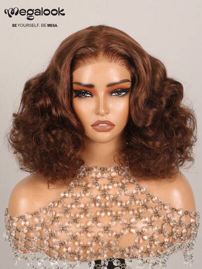 MEGALOOK Lyxig peruk i 100 % äkta hår med 200 % densitet, förskuren, 6x5, spetsfront, chokladbrun, salongsklassad, lätt att bära, voluminös, #4 mörkbrun lockig peruk, inget lim behövs, peruk i 100 % jungfruhår, slitstark och lätt lock