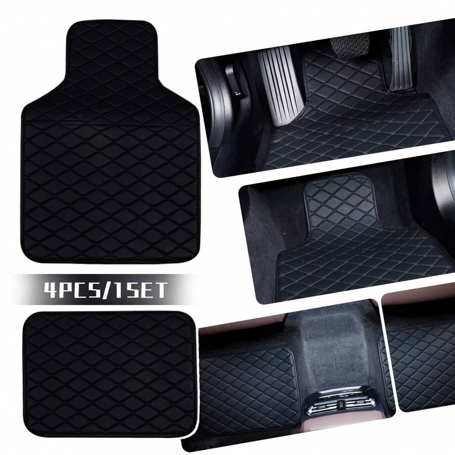 Universal 4PCS Car Floor Mat Set – 2X Fully Enclosed PVC Mats + 2X Anti-Slip Automotive Mats For All Vehicles - Black - View 1