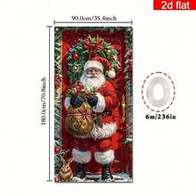 1 pieza Bandera de puerta 2D de poliéster con diseño de Papá Noel - Decoración navideña multiusos, sin necesidad de electricidad, cartel de pared resistente para decoración de fiestas navideñas tanto en interiores como exteriores