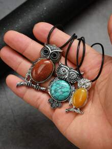 1/5/10 件时尚金属镶嵌天然水晶猫头鹰吊坠项链，天然紫水晶适合女性日常佩戴 - 貓頭鷹 - 查看 2