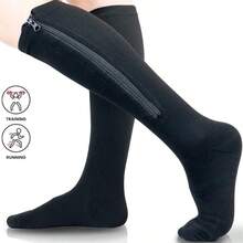 2 Pairs Zipper Compression Socks, 15-20mmHg Closed Toe Compression Knee High Socks, Unisex